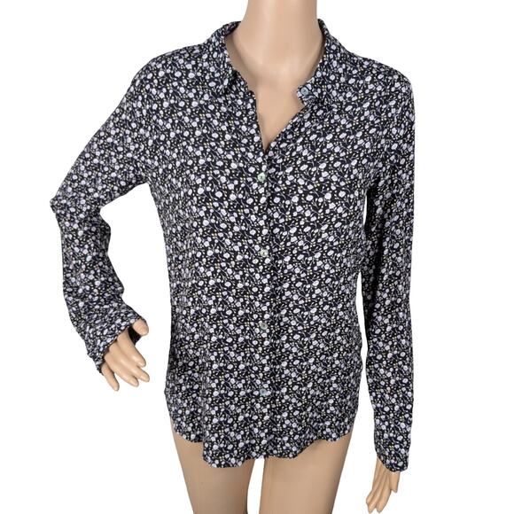 &Other Stories Tops - & Other Stories Black Purple Floral Viscose Blouse 0 XS Button Up Crepe Top